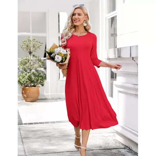 HOTOUCH Womens 34 Sleeve Aline and Flare Midi Long DressRed