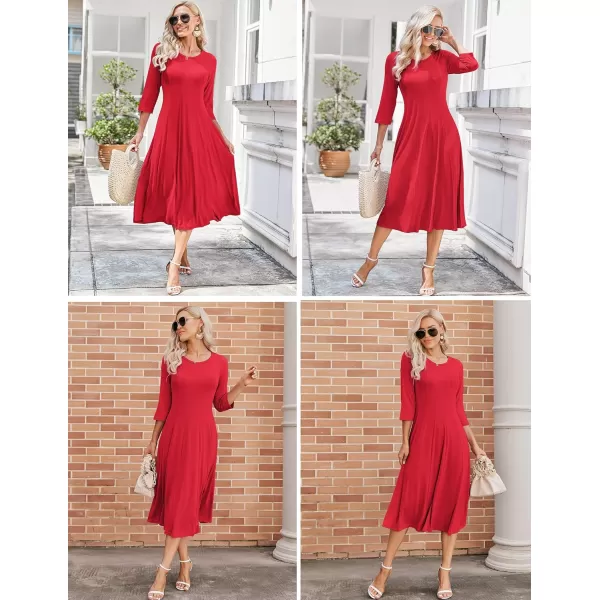 HOTOUCH Womens 34 Sleeve Aline and Flare Midi Long DressRed