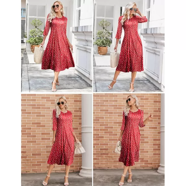 HOTOUCH Womens 34 Sleeve Aline and Flare Midi Long DressRed Heart