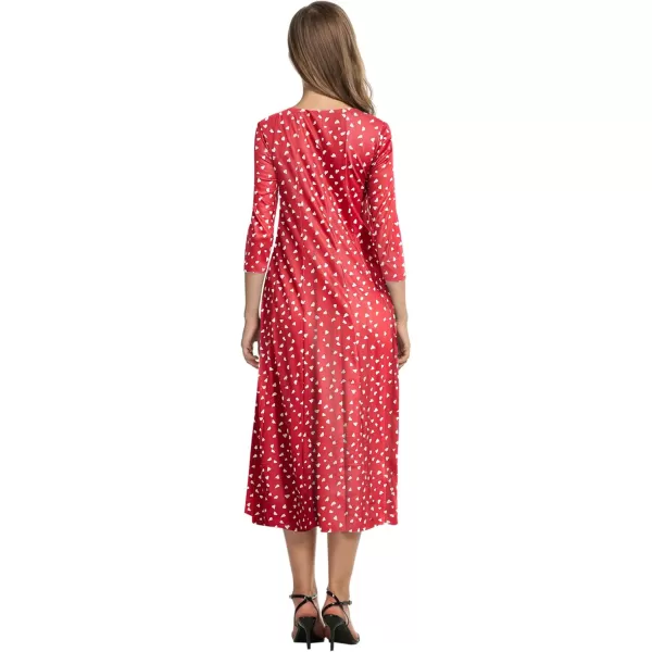 HOTOUCH Womens 34 Sleeve Aline and Flare Midi Long DressRed Heart