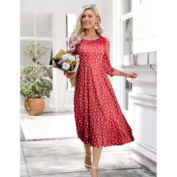 HOTOUCH Womens 34 Sleeve Aline and Flare Midi Long DressRed Heart