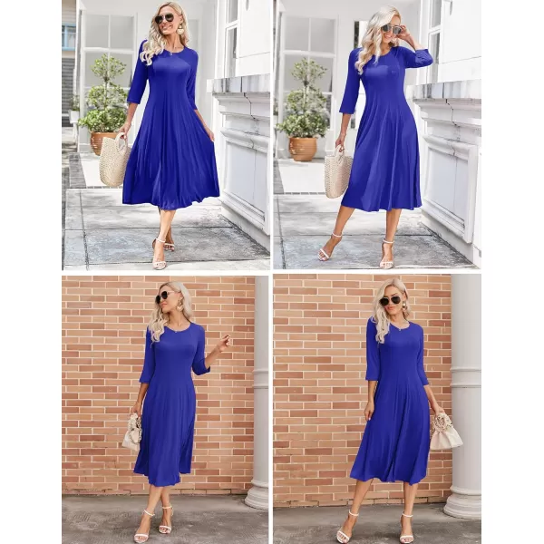 HOTOUCH Womens 34 Sleeve Aline and Flare Midi Long DressRoyal Blue