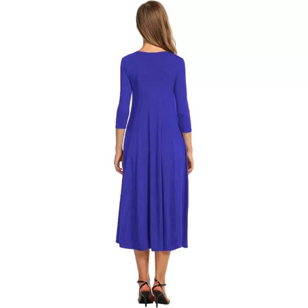 HOTOUCH Womens 34 Sleeve Aline and Flare Midi Long DressRoyal Blue