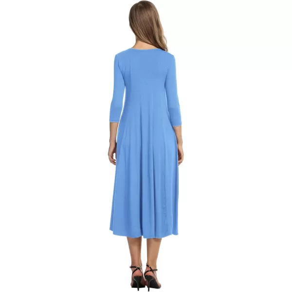 HOTOUCH Womens 34 Sleeve Aline and Flare Midi Long DressSky Blue