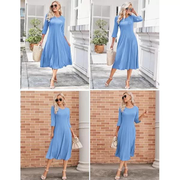 HOTOUCH Womens 34 Sleeve Aline and Flare Midi Long DressSky Blue