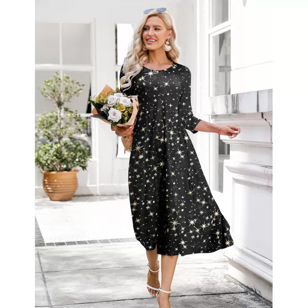 HOTOUCH Womens 34 Sleeve Aline and Flare Midi Long DressStar Black