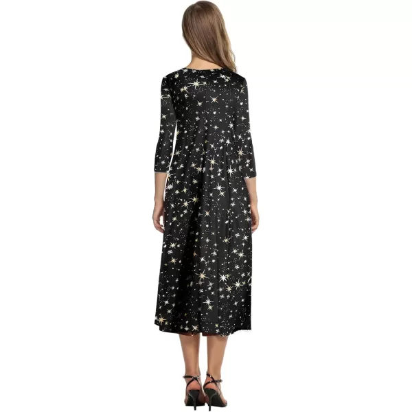 HOTOUCH Womens 34 Sleeve Aline and Flare Midi Long DressStar Black