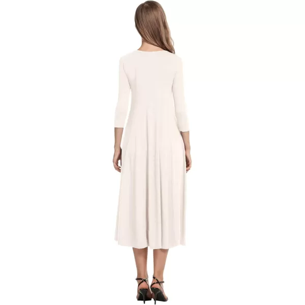 HOTOUCH Womens 34 Sleeve Aline and Flare Midi Long DressWhite