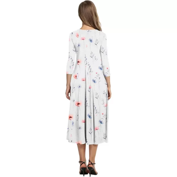 HOTOUCH Womens 34 Sleeve Aline and Flare Midi Long DressWhite Floral