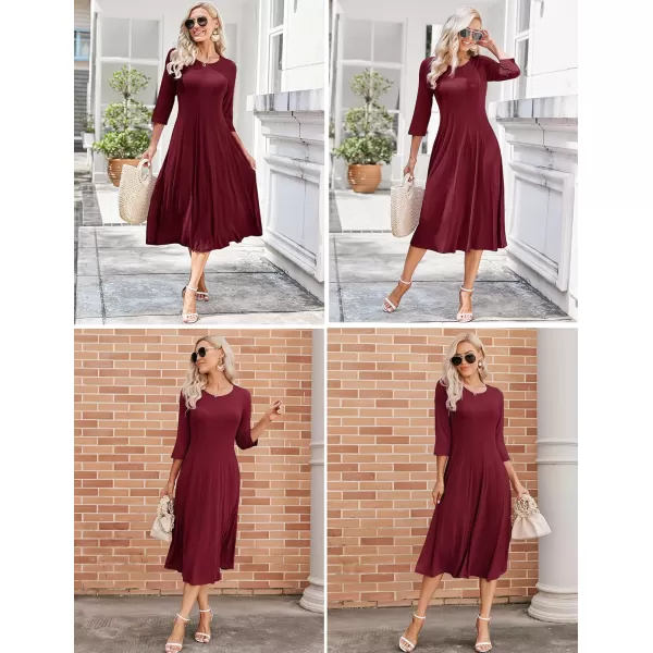 HOTOUCH Womens 34 Sleeve Aline and Flare Midi Long DressWine Red