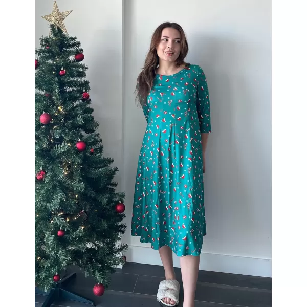 HOTOUCH Womens 34 Sleeve Aline and Flare Midi Long DressXmas Candy Green