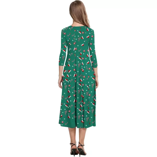 HOTOUCH Womens 34 Sleeve Aline and Flare Midi Long DressXmas Candy Green