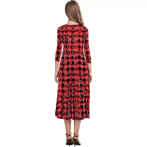 HOTOUCH Womens 34 Sleeve Aline and Flare Midi Long DressXmas Candy Red