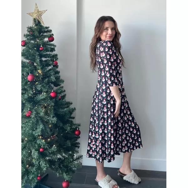 HOTOUCH Womens 34 Sleeve Aline and Flare Midi Long DressXmas Snowman