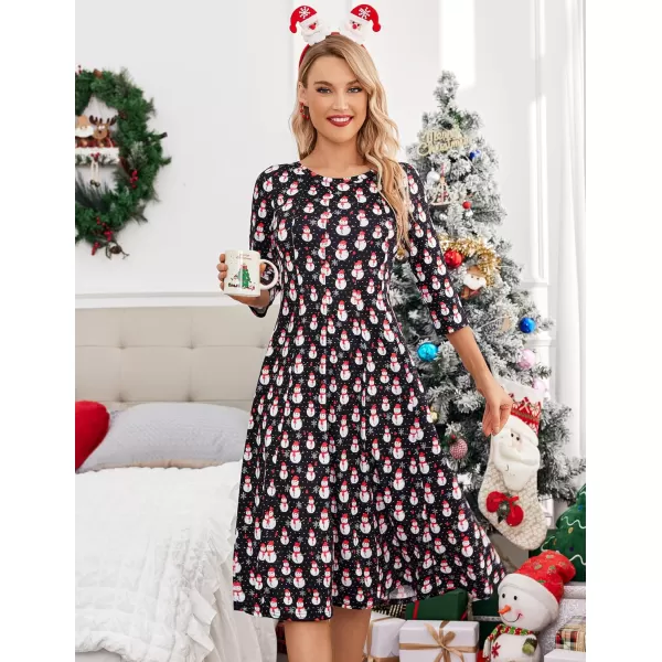 HOTOUCH Womens 34 Sleeve Aline and Flare Midi Long DressXmas Snowman