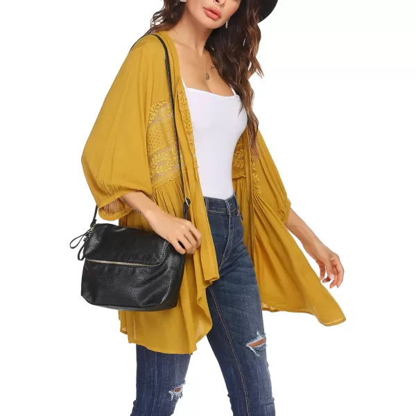 HOTOUCH Womens Cardigan Open Front 34 Sleeve Lace Lightweight Beach Summer Cover Up TopsAyellow