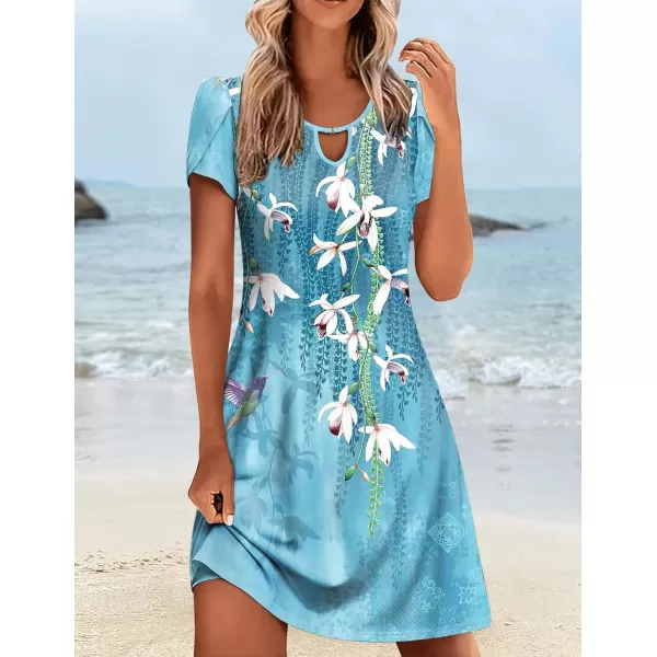 HOTOUCH Womens Casual ALine Dress with Pockets Summer Beach Floral Tshirt Dress Short Sleeve Mini Dress Flowy SundressesFloral01