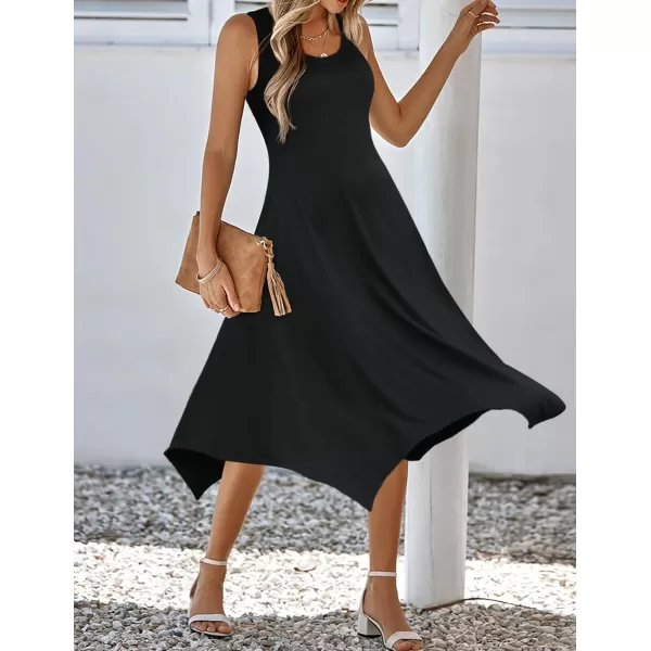 HOTOUCH Womens Casual Summer Dress Sleeveless Sundress Hankerchief Hem Midi Tank Dresses Beach Dress with Pockets01 Black