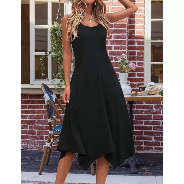 HOTOUCH Womens Casual Summer Dress Sleeveless Sundress Hankerchief Hem Midi Tank Dresses Beach Dress with Pockets01 Black