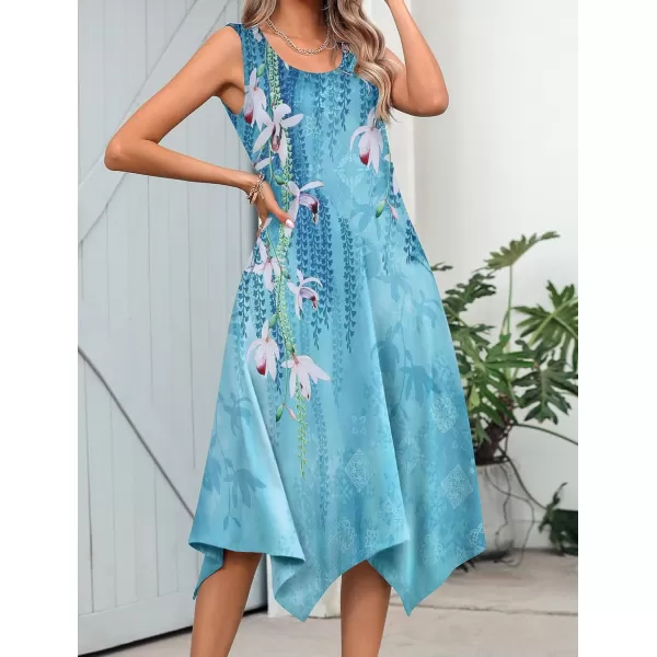 HOTOUCH Womens Casual Summer Dress Sleeveless Sundress Hankerchief Hem Midi Tank Dresses Beach Dress with Pockets01 Light Blue