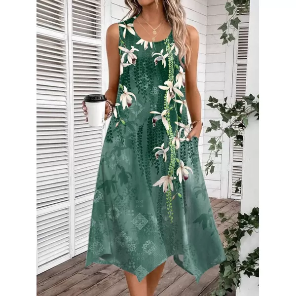 HOTOUCH Womens Casual Summer Dress Sleeveless Sundress Hankerchief Hem Midi Tank Dresses Beach Dress with PocketsDark Green