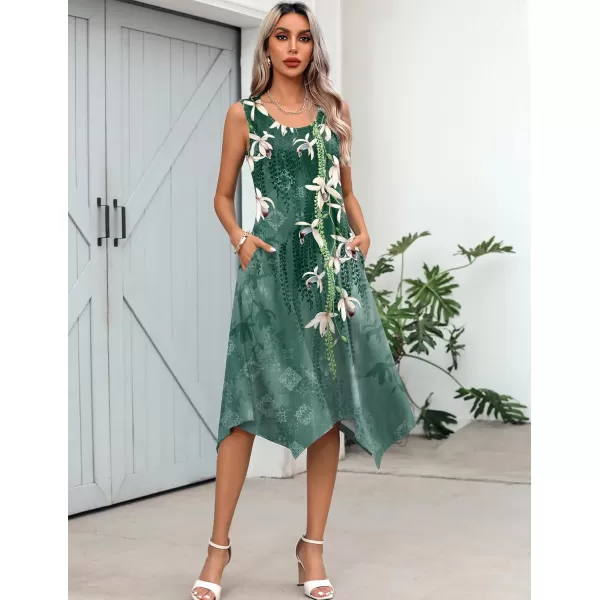 HOTOUCH Womens Casual Summer Dress Sleeveless Sundress Hankerchief Hem Midi Tank Dresses Beach Dress with PocketsDark Green