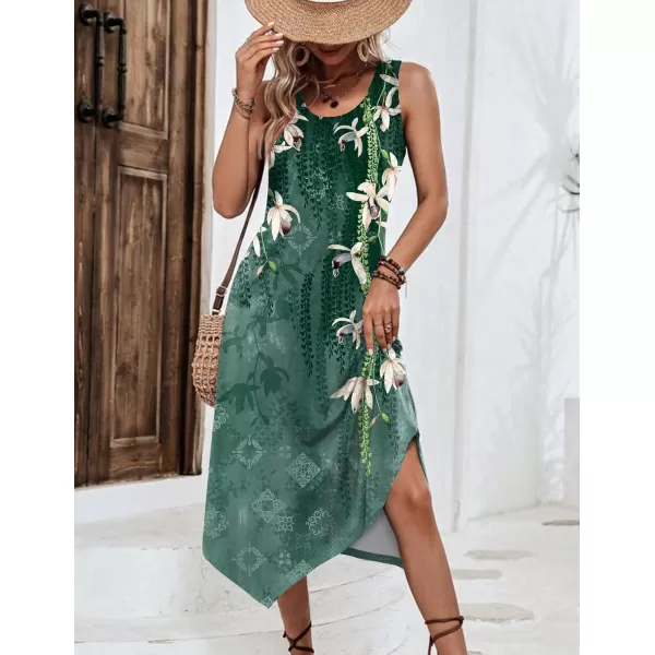 HOTOUCH Womens Casual Summer Dress Sleeveless Sundress Hankerchief Hem Midi Tank Dresses Beach Dress with PocketsDark Green