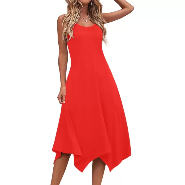 HOTOUCH Womens Casual Summer Dress Sleeveless Sundress Hankerchief Hem Midi Tank Dresses Beach Dress with PocketsSolid N Red