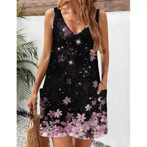 HOTOUCH Womens Casual Sundress with Pockets Summer Boho Beach Dress Floral TShirts Dress V Neck Loose Tank DressesBlack Floral04