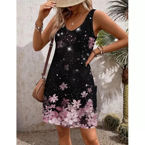 HOTOUCH Womens Casual Sundress with Pockets Summer Boho Beach Dress Floral TShirts Dress V Neck Loose Tank DressesBlack Floral04