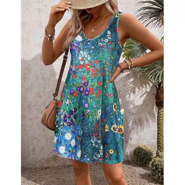 HOTOUCH Womens Casual Sundress with Pockets Summer Boho Beach Dress Floral TShirts Dress V Neck Loose Tank DressesBlue Floral03