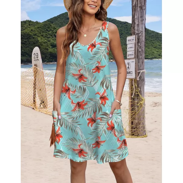 HOTOUCH Womens Casual Sundress with Pockets Summer Boho Beach Dress Floral TShirts Dress V Neck Loose Tank DressesBlueprint