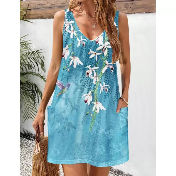 HOTOUCH Womens Casual Sundress with Pockets Summer Boho Beach Dress Floral TShirts Dress V Neck Loose Tank DressesFloral01