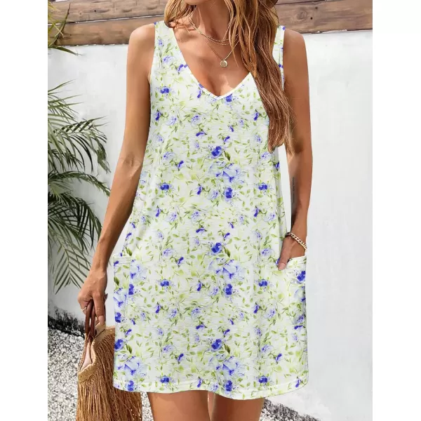 HOTOUCH Womens Casual Sundress with Pockets Summer Boho Beach Dress Floral TShirts Dress V Neck Loose Tank DressesWhite Floral02