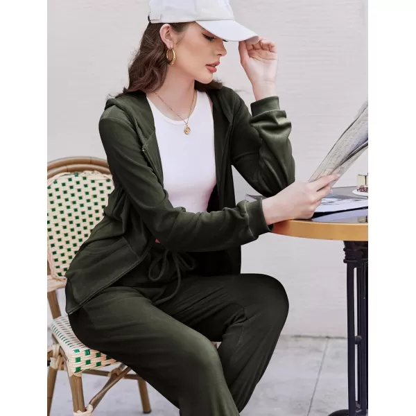 HOTOUCH Womens Casual Velour Tracksuit Set Full Zipper Hoodie Workout Pants Velvet Sweatsuit Jogging Suits XSXXLArmygreen