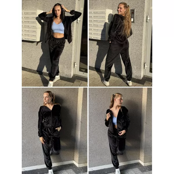 HOTOUCH Womens Casual Velour Tracksuit Set Full Zipper Hoodie Workout Pants Velvet Sweatsuit Jogging Suits XSXXLBlack