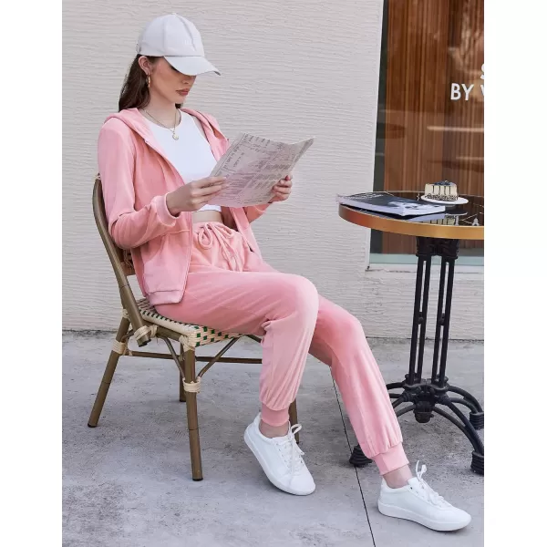 HOTOUCH Womens Casual Velour Tracksuit Set Full Zipper Hoodie Workout Pants Velvet Sweatsuit Jogging Suits XSXXLDeep Pink