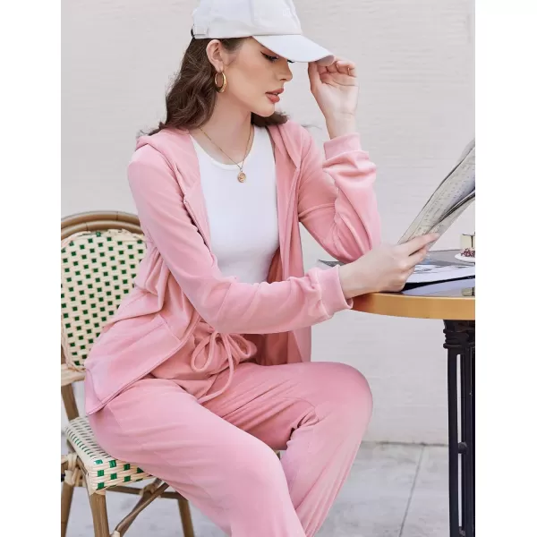 HOTOUCH Womens Casual Velour Tracksuit Set Full Zipper Hoodie Workout Pants Velvet Sweatsuit Jogging Suits XSXXLDeep Pink