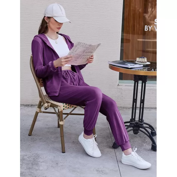 HOTOUCH Womens Casual Velour Tracksuit Set Full Zipper Hoodie Workout Pants Velvet Sweatsuit Jogging Suits XSXXLDeep Purple