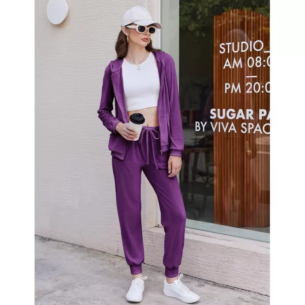 HOTOUCH Womens Casual Velour Tracksuit Set Full Zipper Hoodie Workout Pants Velvet Sweatsuit Jogging Suits XSXXLDeep Purple