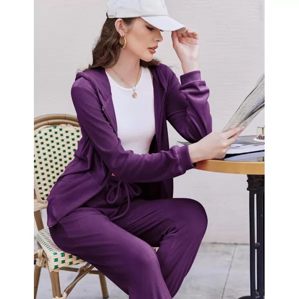 HOTOUCH Womens Casual Velour Tracksuit Set Full Zipper Hoodie Workout Pants Velvet Sweatsuit Jogging Suits XSXXLDeep Purple