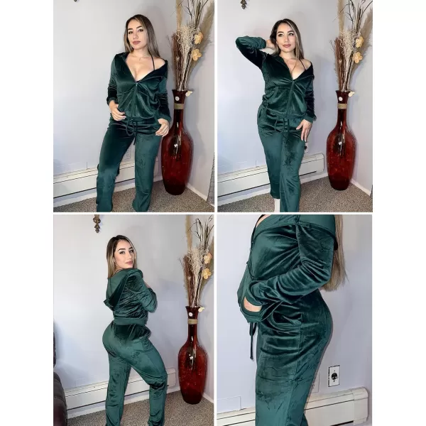 HOTOUCH Womens Casual Velour Tracksuit Set Full Zipper Hoodie Workout Pants Velvet Sweatsuit Jogging Suits XSXXLGreen