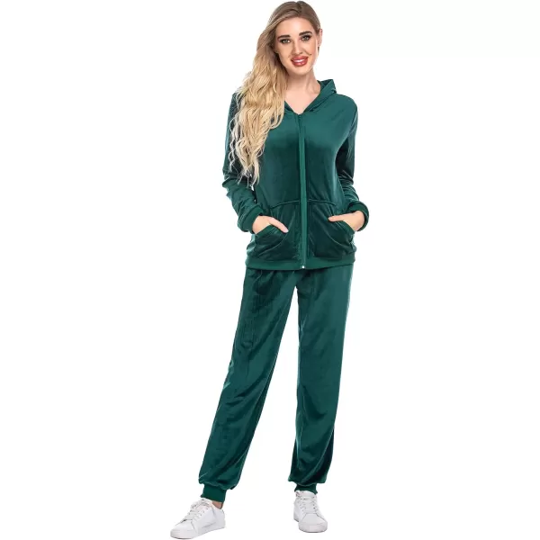 HOTOUCH Womens Casual Velour Tracksuit Set Full Zipper Hoodie Workout Pants Velvet Sweatsuit Jogging Suits XSXXLGreen