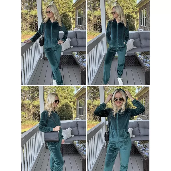 HOTOUCH Womens Casual Velour Tracksuit Set Full Zipper Hoodie Workout Pants Velvet Sweatsuit Jogging Suits XSXXLGreen