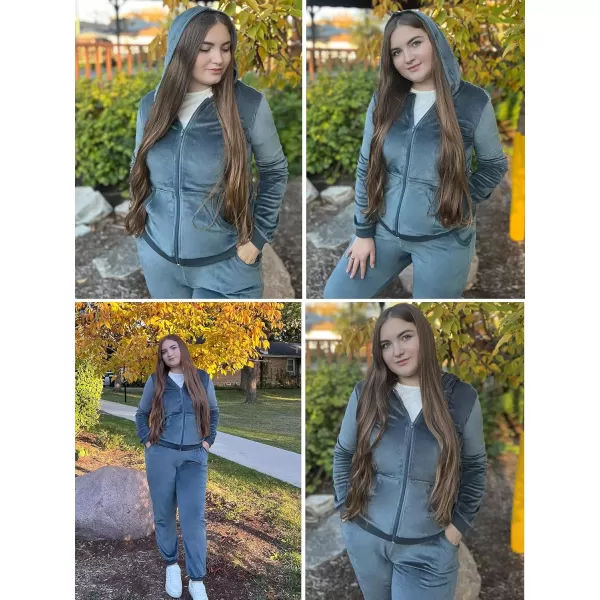 HOTOUCH Womens Casual Velour Tracksuit Set Full Zipper Hoodie Workout Pants Velvet Sweatsuit Jogging Suits XSXXLGrey