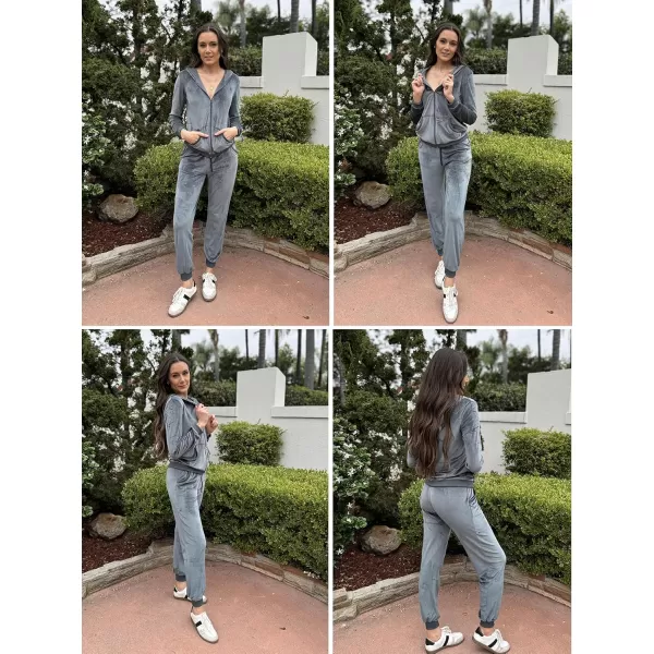 HOTOUCH Womens Casual Velour Tracksuit Set Full Zipper Hoodie Workout Pants Velvet Sweatsuit Jogging Suits XSXXLGrey