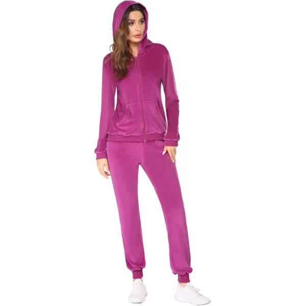 HOTOUCH Womens Casual Velour Tracksuit Set Full Zipper Hoodie Workout Pants Velvet Sweatsuit Jogging Suits XSXXLHot Pink