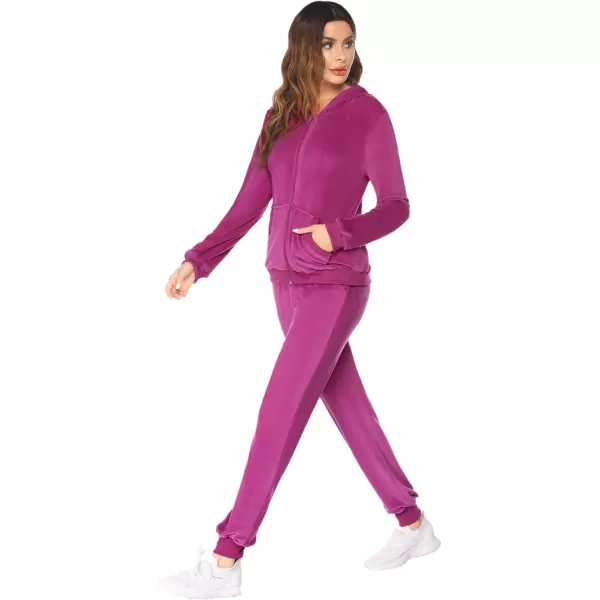 HOTOUCH Womens Casual Velour Tracksuit Set Full Zipper Hoodie Workout Pants Velvet Sweatsuit Jogging Suits XSXXLHot Pink