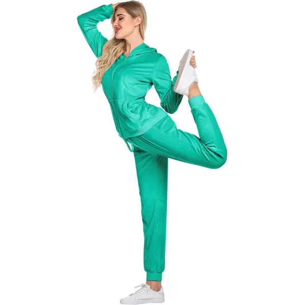 HOTOUCH Womens Casual Velour Tracksuit Set Full Zipper Hoodie Workout Pants Velvet Sweatsuit Jogging Suits XSXXLLake Green