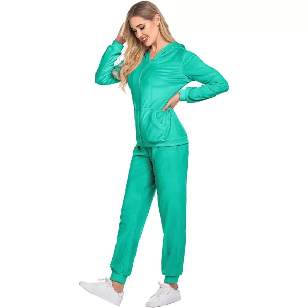 HOTOUCH Womens Casual Velour Tracksuit Set Full Zipper Hoodie Workout Pants Velvet Sweatsuit Jogging Suits XSXXLLake Green